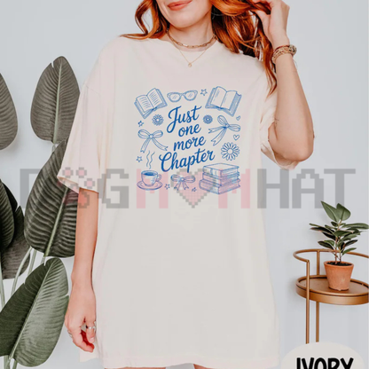 Just One More Chapter Floral Book Graphic Tee - Vintage Coffee & Books Soft Cotton Unisex Bookish Reader Gift T-Shirt