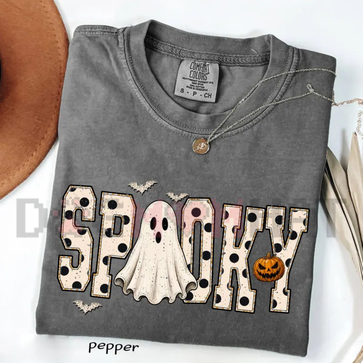 Retro Spooky Ghost Preppy White Dots Halloween T-Shirt