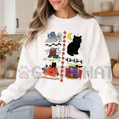 Vintage 90s Halloween Haunted House Fleece Crewneck Sweatshirt