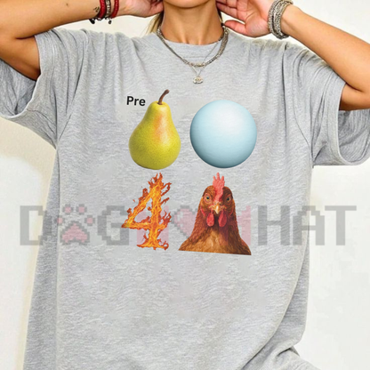 Pear-Shaped Planet Rooster Quirky Meme Graphic T-Shirt
