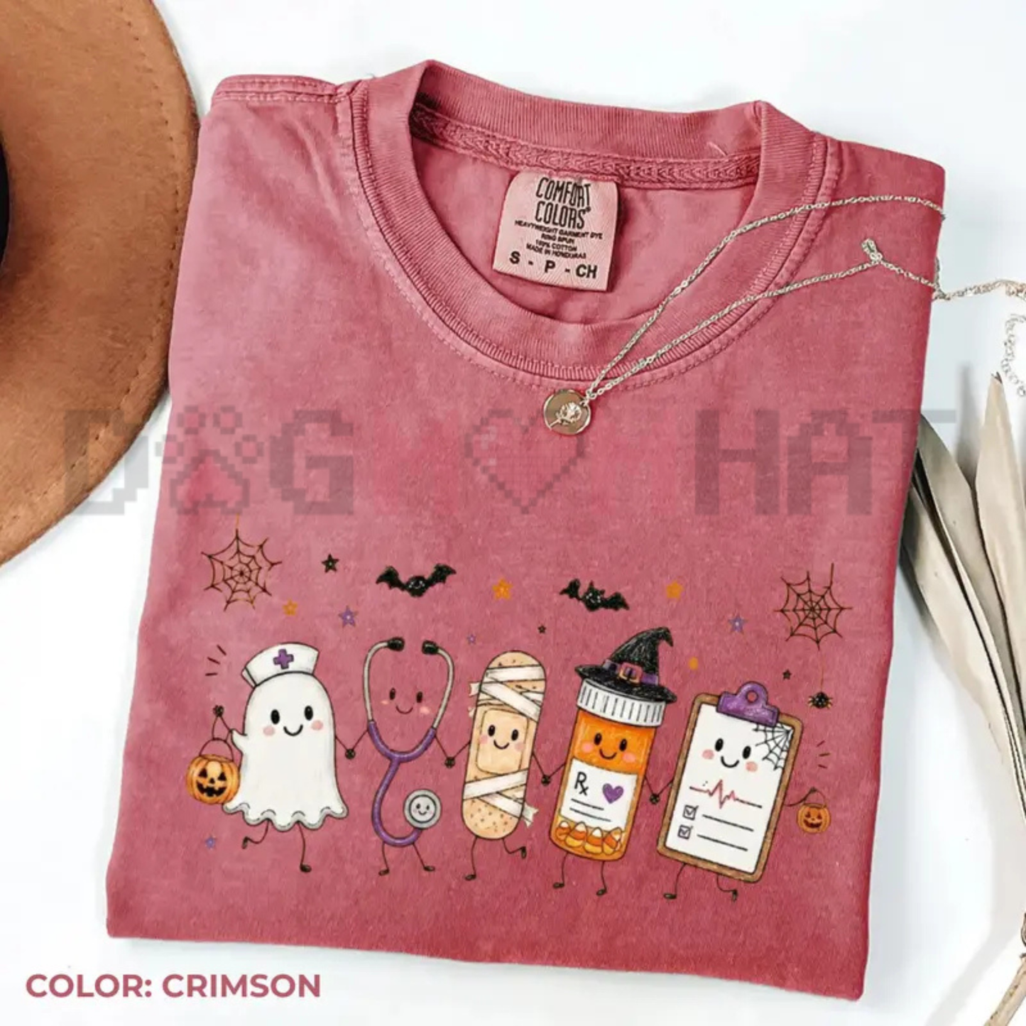 Haunted Healing Doodle Comfort Colors Tee - Halloween Nurse Life Ghost Stethoscope Medical Cotton Shirt