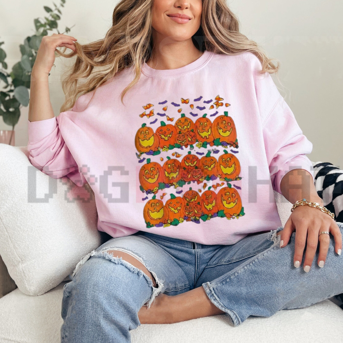Halloween Pumpkin Graphic Sweatshirt - Cute Spooky Autumn Unisex Crewneck Pullover