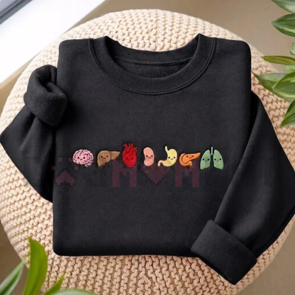 Cute Organ Friends Embroidered Sweatshirt - Minimalist Nurse Anatomy Top