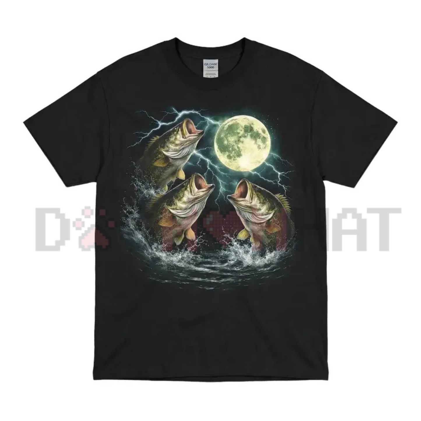 Bass Fish Moon 90s Vintage Graphic T-Shirt - Retro Fishing Tee