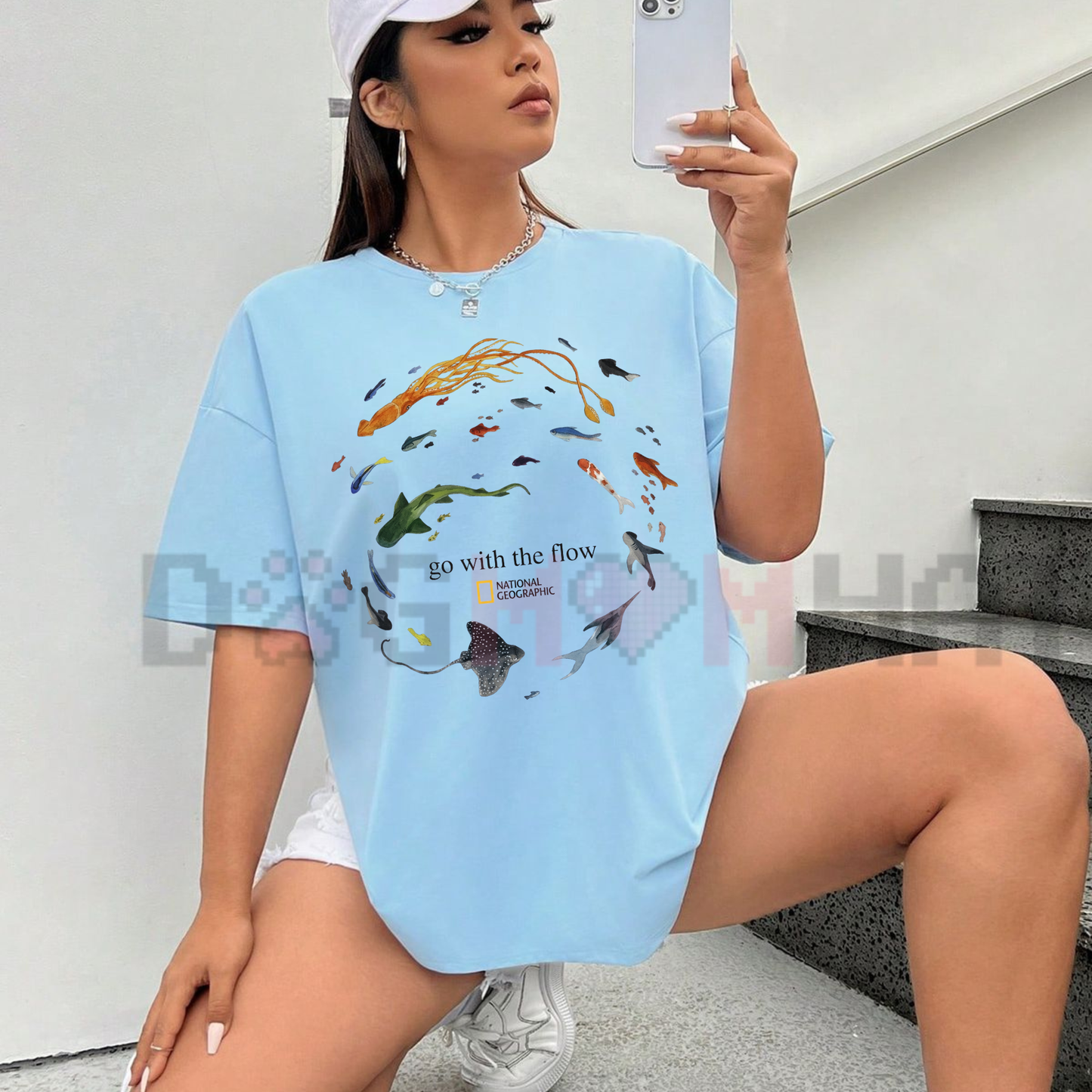 Marine Animals "Go With The Flow" T-Shirt - Ocean Gothic Grunge Y2K Emo Tee