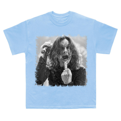 Ozzy Osbourne B&W T-Shirt – Black Sabbath Tribute Tee, Bold Middle Finger Graphic, Unisex Rock Apparel