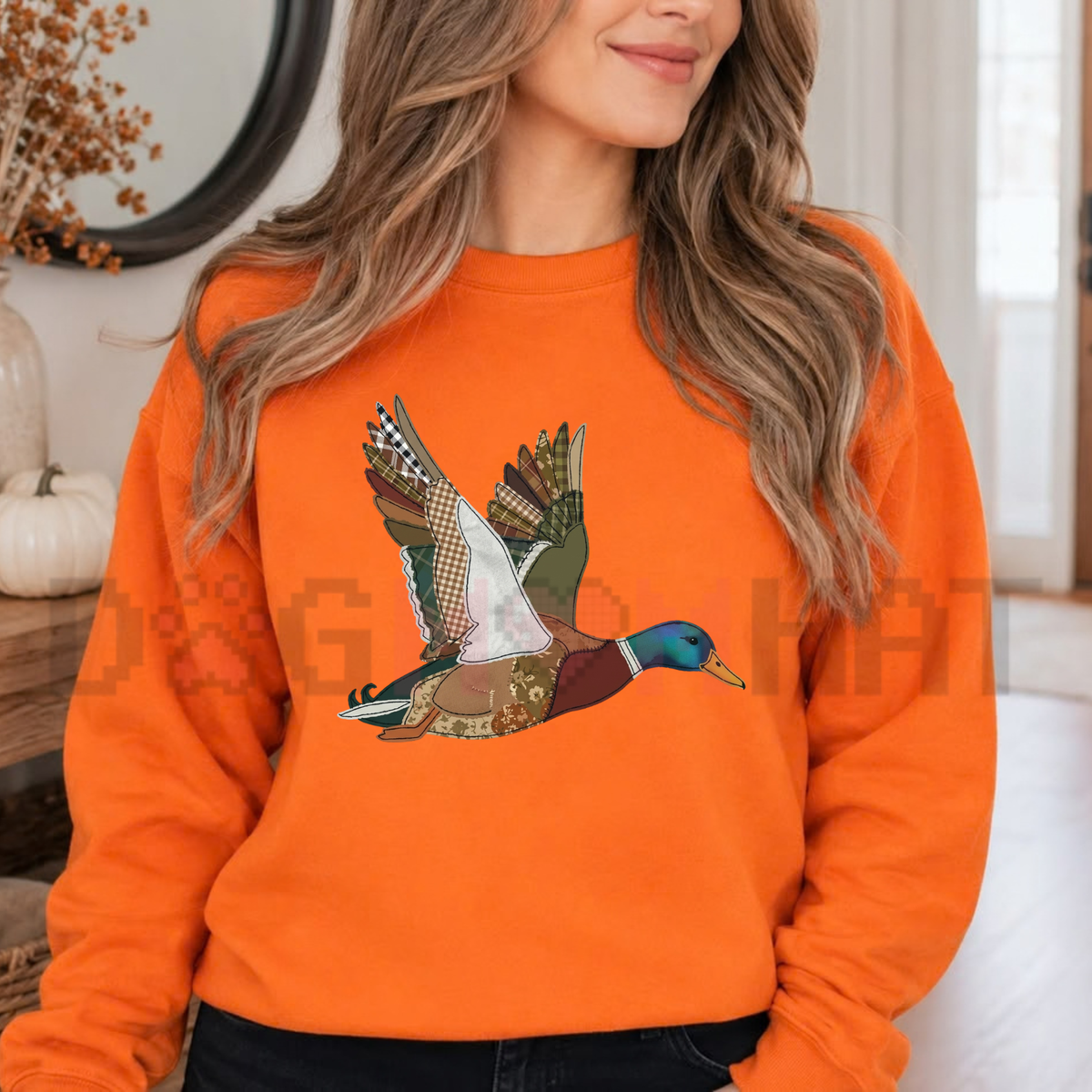 Festive Friction – Retro Patchwork Duck Illustrated Knitted-Like Casual Long-Sleeved Top