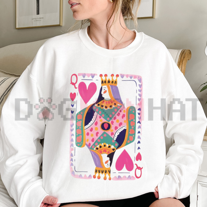 Vintage "Queen Of Hearts" Retro Graphic Sweatshirt - Playing Card Homage Pullover