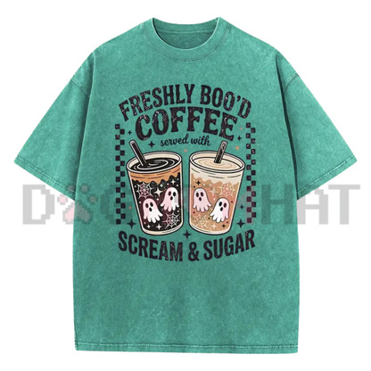 "Scream & Sugar Ghost Coffee" Retro Graphic T-Shirt