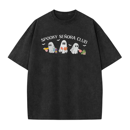 Spooky Señora Club Vintage Acid Wash Shirt – Unisex Graphic Tee