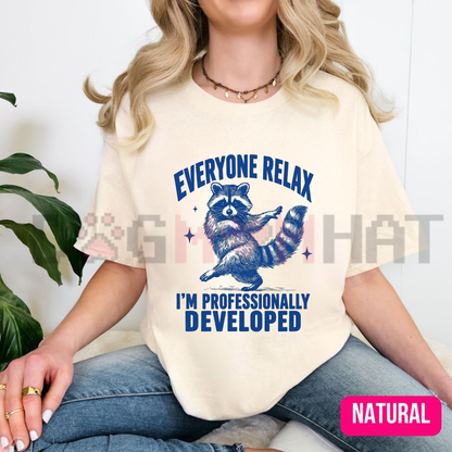 Sanity Check Squad Tee – Funny Raccoon Professionally Developed Teacher Shirt