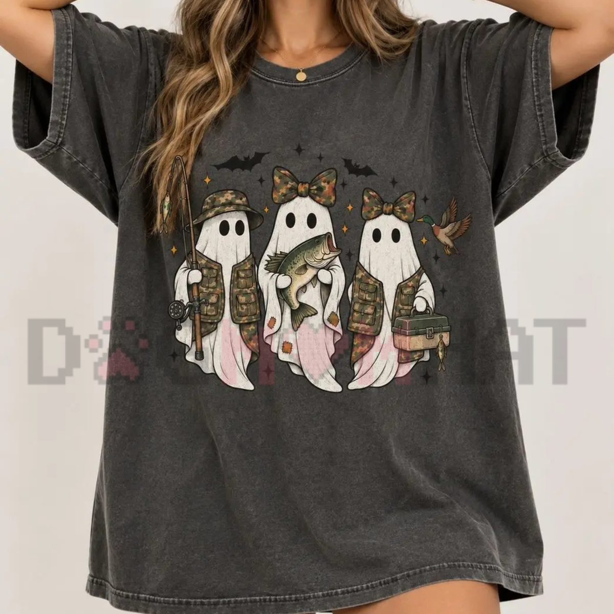 "Fishing Season Ghosts" Camo Ghost Halloween Graphic T-Shirt