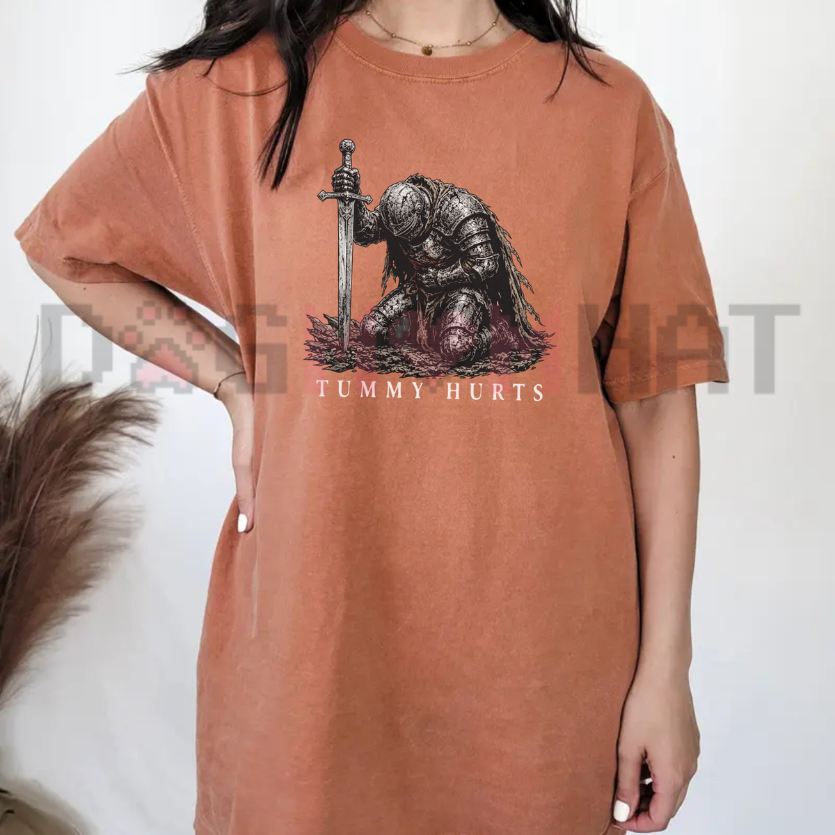 Tummy Hurts Knight Funny Dark Fantasy Graphic T-Shirt