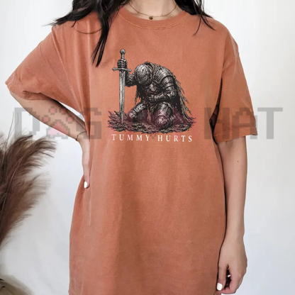Tummy Hurts Knight Funny Dark Fantasy Graphic T-Shirt