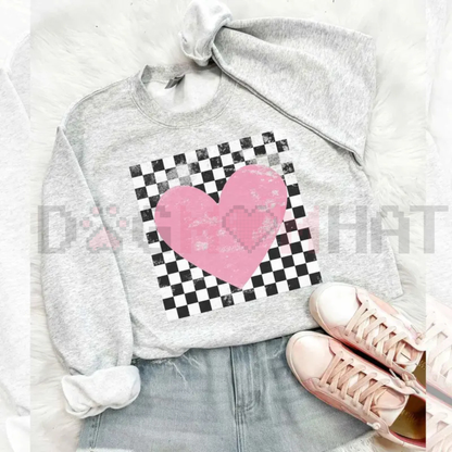 Retro Checkered Heart Sweatshirt