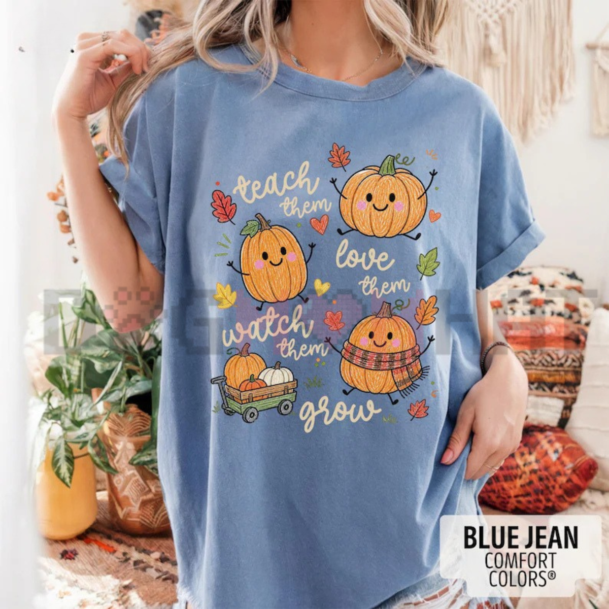 Fall Teacher Shirt: Comfort Colors® "Teach Them" Autumn Pumpkin Thanksgiving Tee