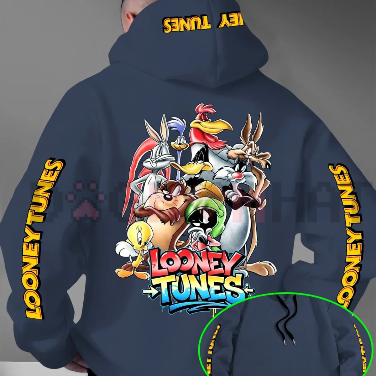 Warner Bros. Men's Looney Tunes Gradient Print Hoodie - Vintage Retro Cartoon Pullover