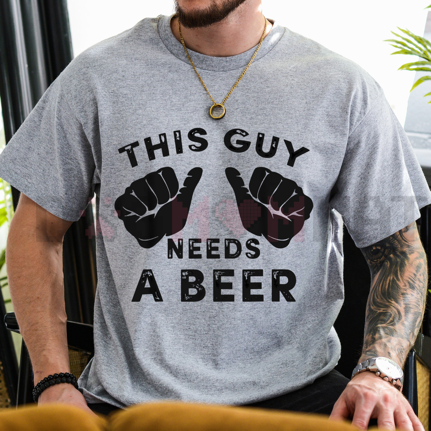 "This Guy Needs A Beer" Funny Mens Drinking Gift T-Shirt