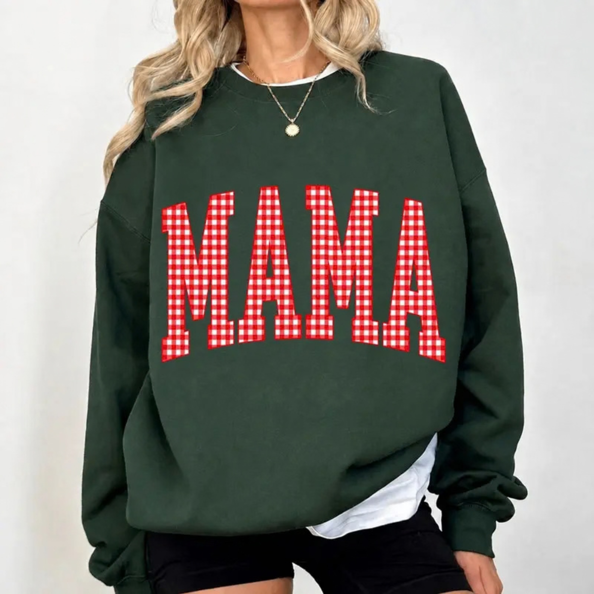 Customizable MAMA Gingham Christmas Graphic Sweatshirt