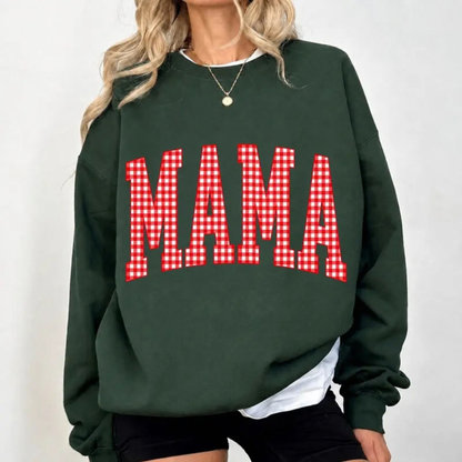 Customizable MAMA Gingham Christmas Graphic Sweatshirt