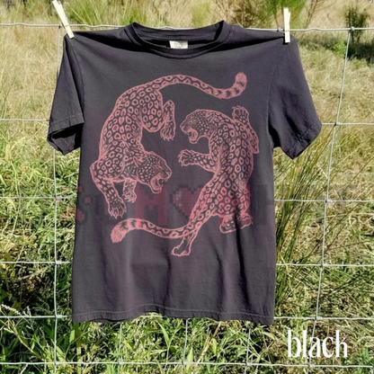 "Vintage Leopard Fighting" Wild Big Cat Engraved Graphic T-Shirt