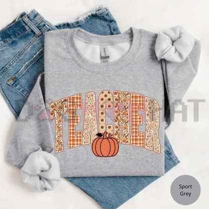 Retro Pumpkin Gingham Fall Teacher Graphic T-Shirt
