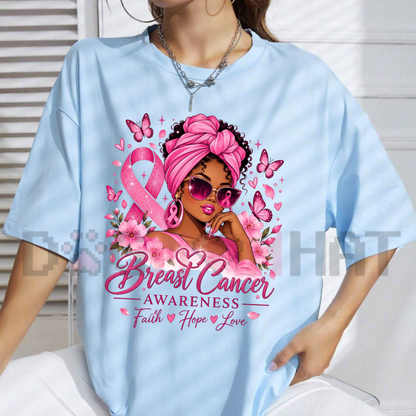 Breast Cancer Survivor Boxing Woman with Angel Wings Pink Ribbon Graphic T-Shirt