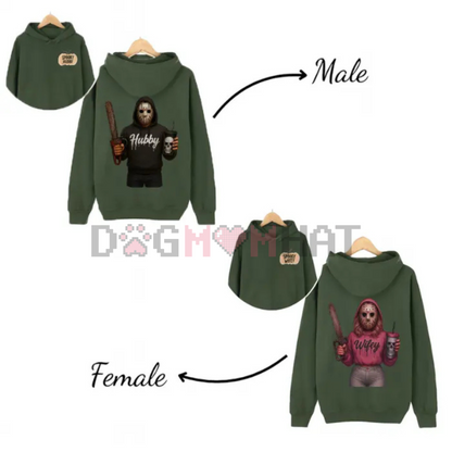 Wifey & Hubby Jason Hoodie – Halloween Couple Outfits, Spooky Horror Movie Shirt, Anniversary Gift