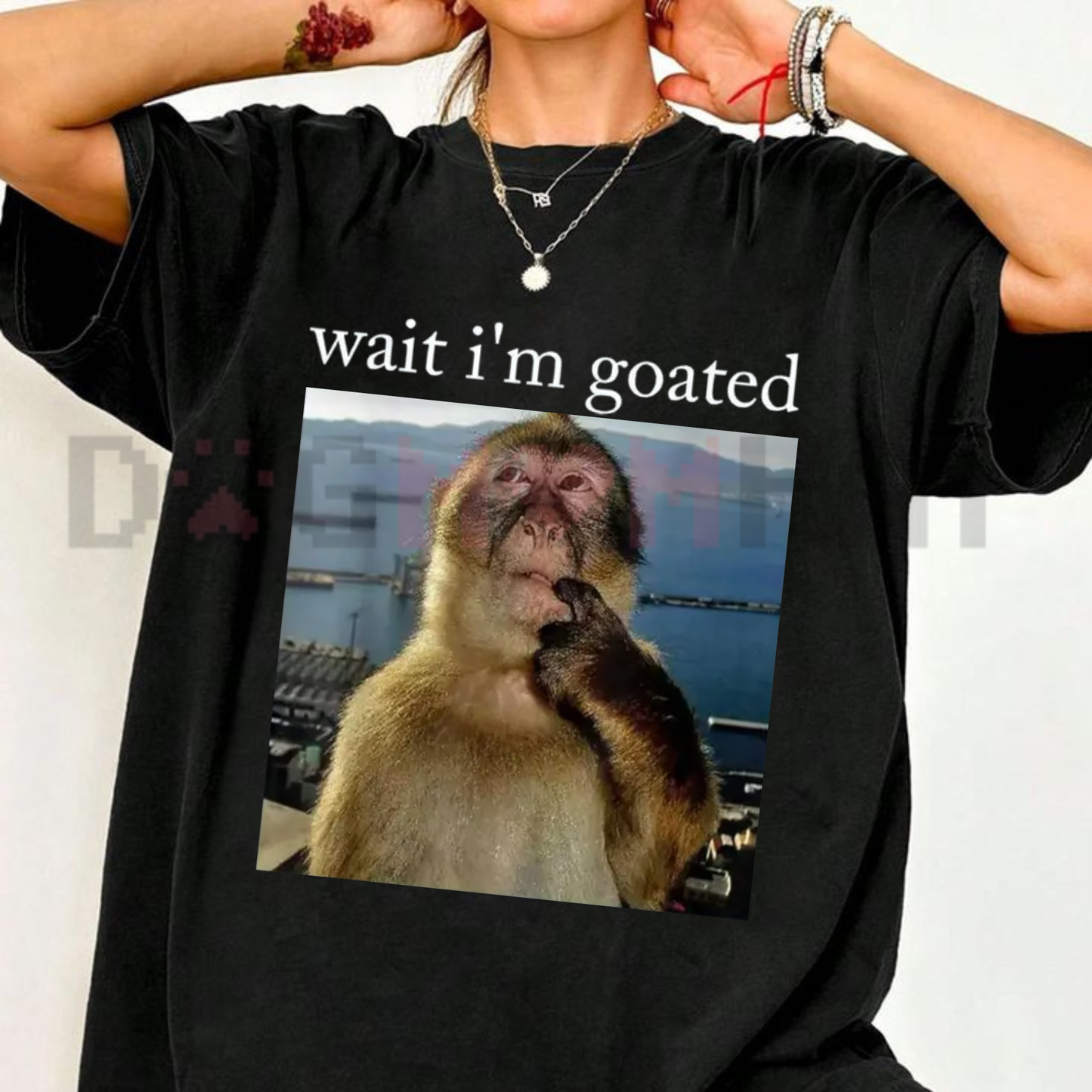 Self-Realization Monkey Meme Graphic Tee - Brainrot "Wait I'm Goated" Unisex Cotton Shirt