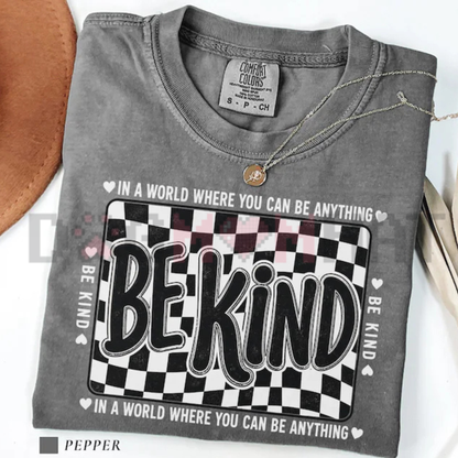 Comfort Colors® Checkered "Be Kind" Motivational T-Shirt - Retro Mental Health & Educator Tee