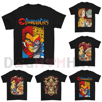 Vintage 80s Cartoon Thundercats Graphic Tee - Retro Character Grid Print Shirt