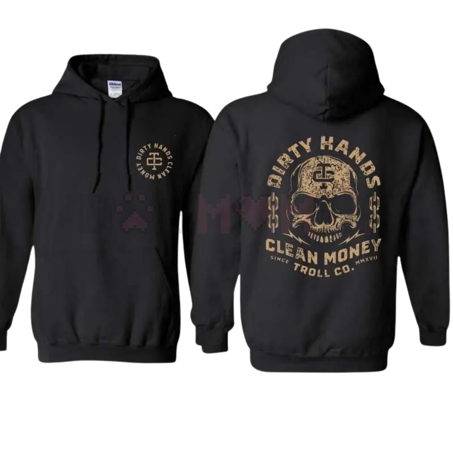 Bold Skull Graphic Hustle Hoodie – Made In USA Dirty Hands Clean Money Heavy-Duty Streetwear