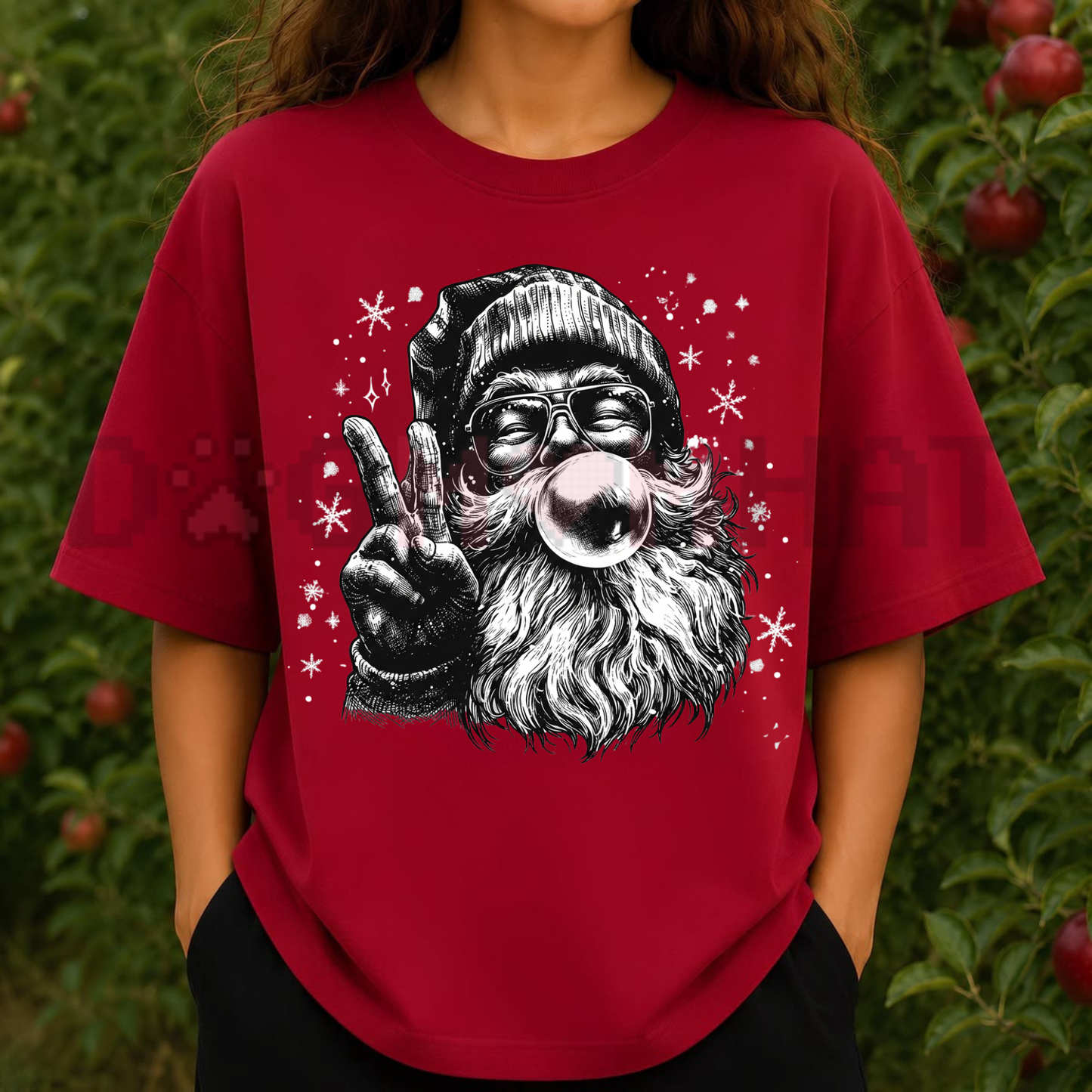 Retro Saint Nick Bubble Pop Graphic Tee - Vintage Jolly Santa Christmas Unisex Pure Cotton Holiday Shirt