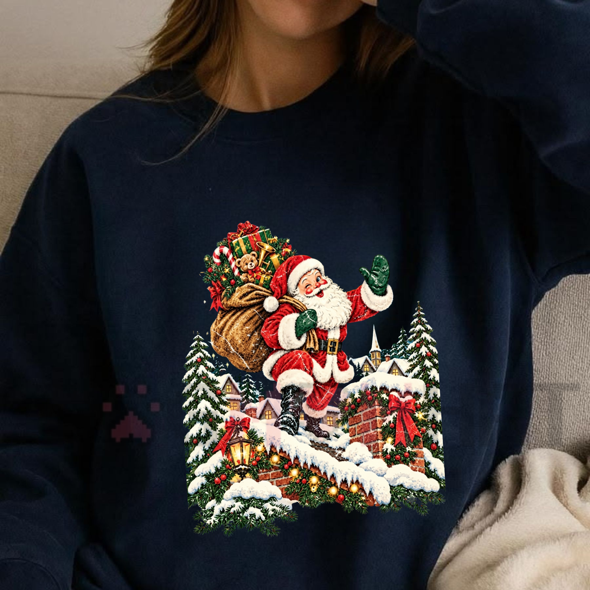 Festive Friction Crewneck – Vintage 90s Retro Santa Christmas Graphic Sweatshirt