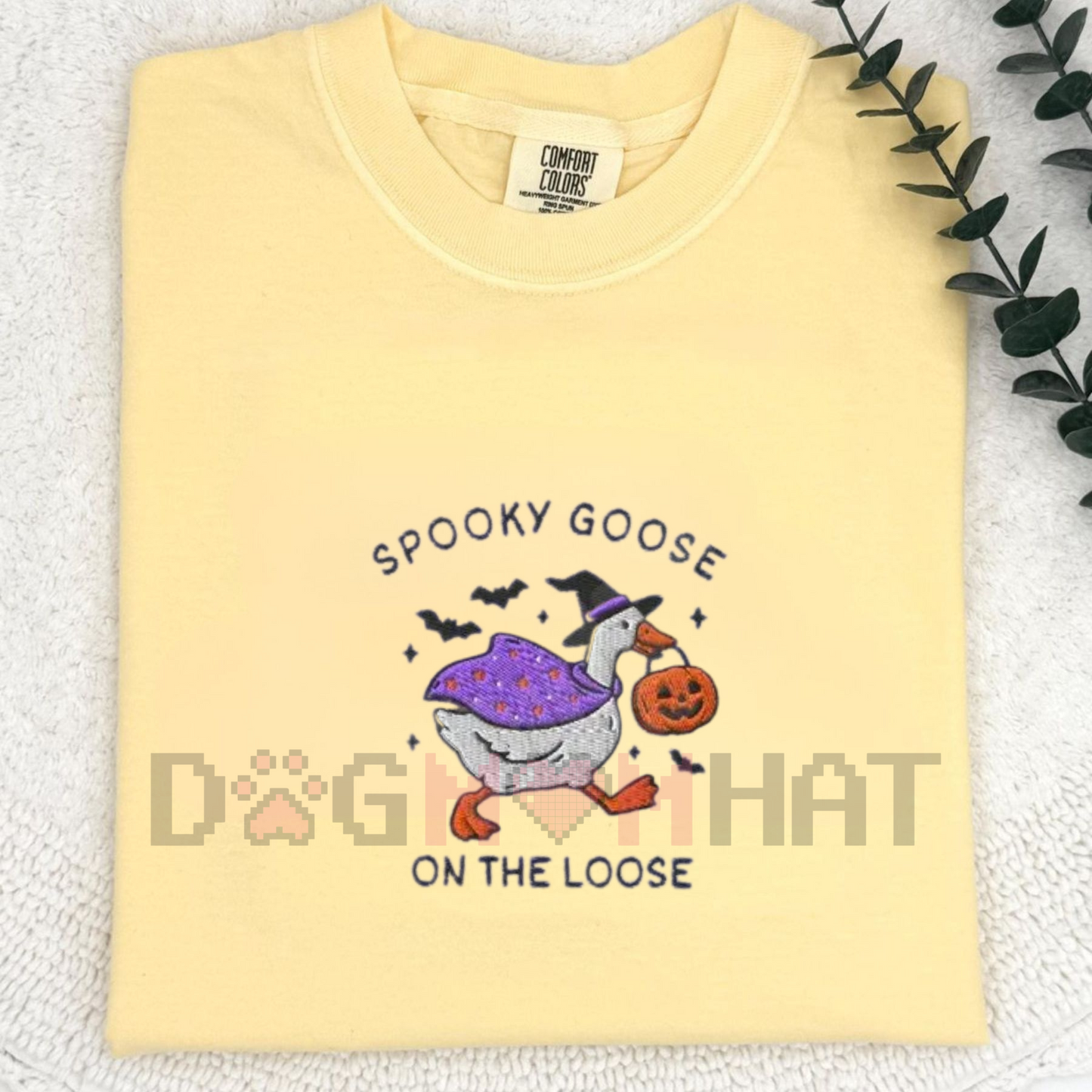 Embroidered Spooky Goose Comfort Colors® T-Shirt – Witchy Silly Goose Lover Tee