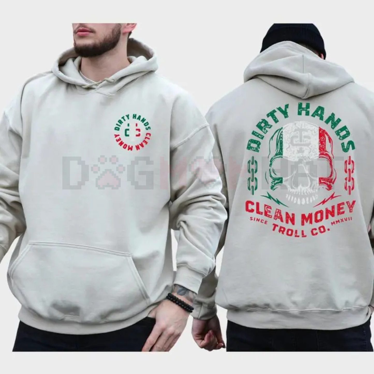 'Dirty Hand Clean Money' Mexican Flag Skull Hoodie