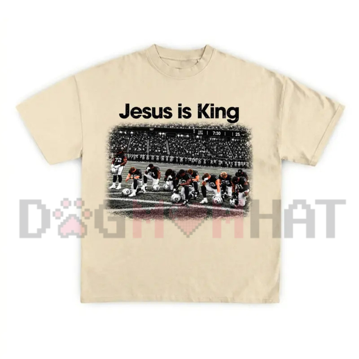 Vintage Jesus Is King Praying Football Graphic T-Shirt