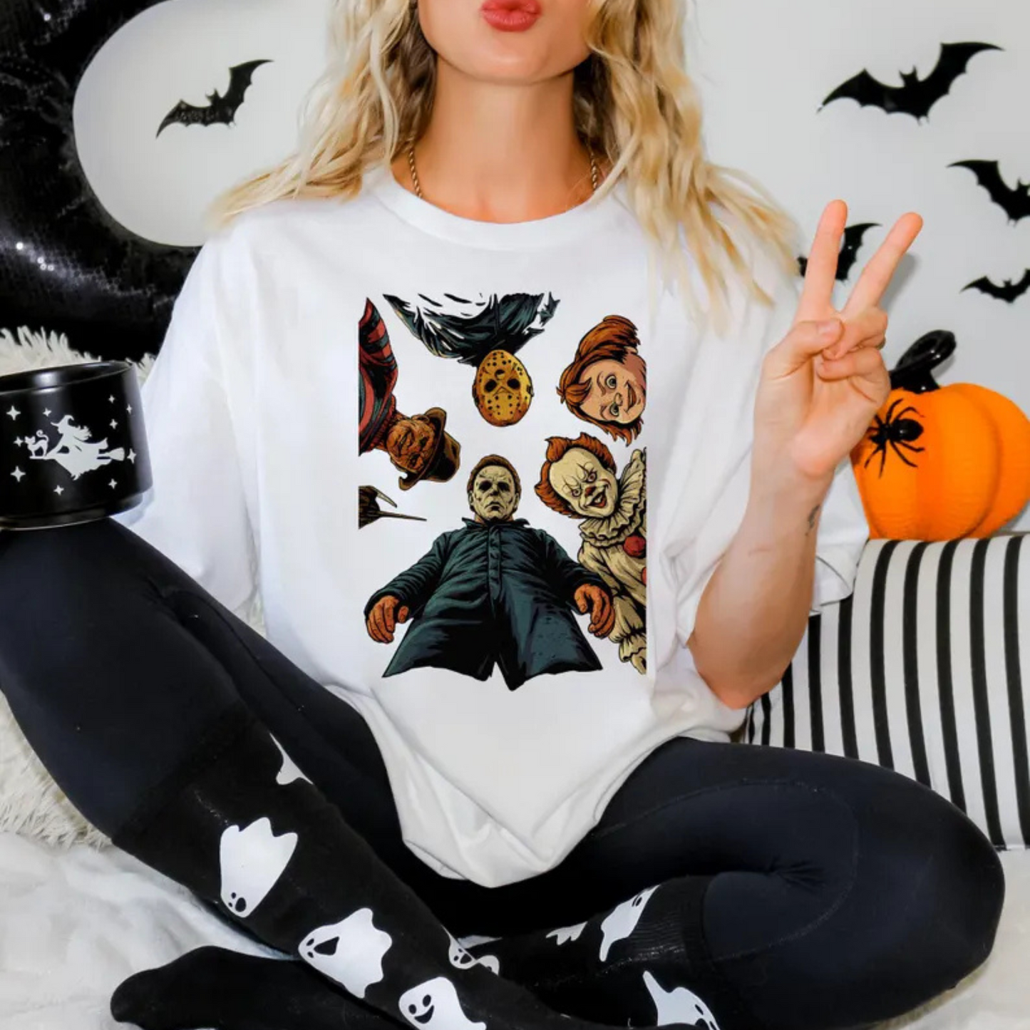 90s Halloween Movie Characters T-Shirt – Vintage Retro Horror Tee