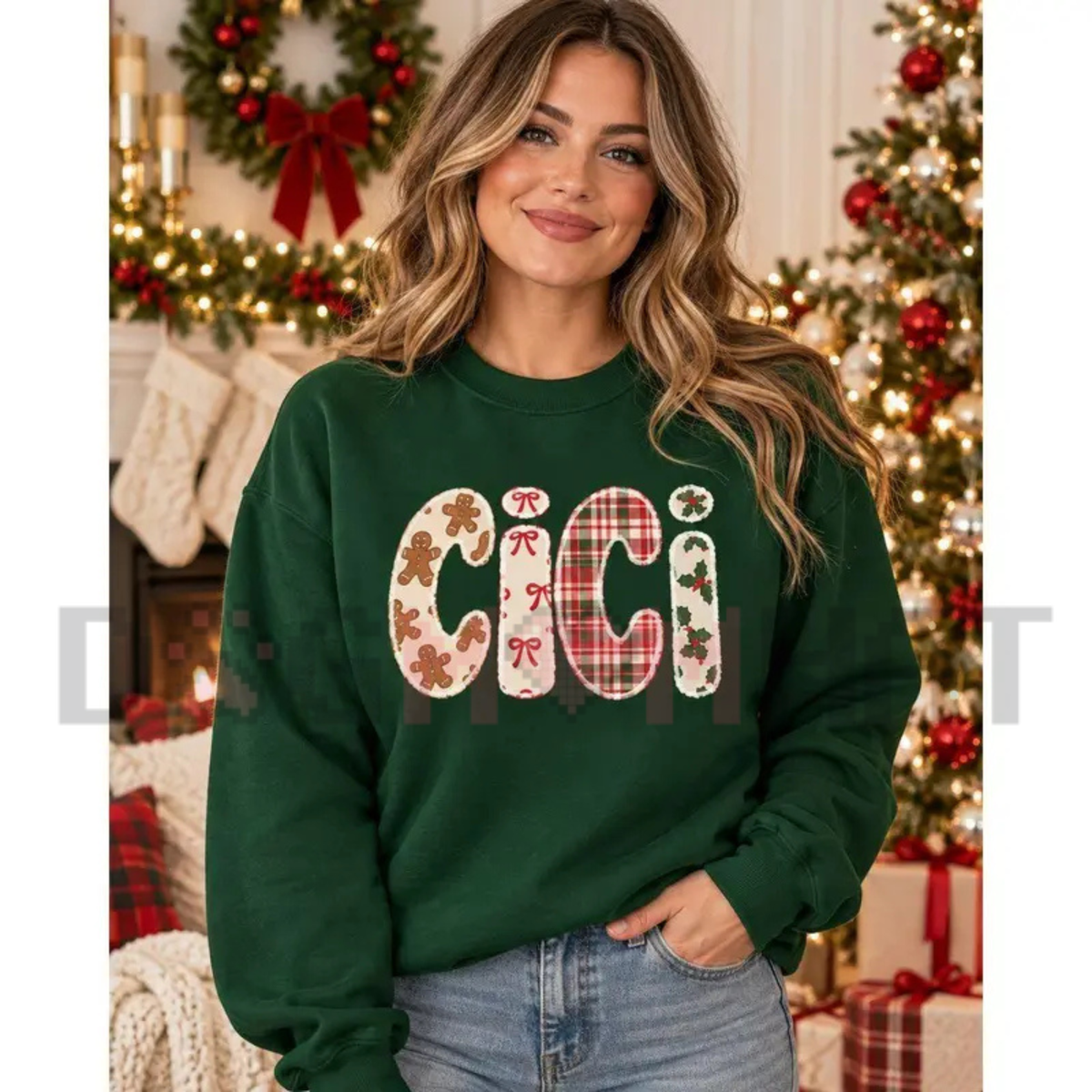 Warm Sugar Cookie Family Crewneck – Personalized Gingerbread Plaid Christmas Sweatshirt