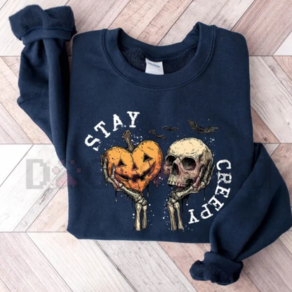 Women's Halloween Sweatshirt - Retro Dripping Heart & Skeleton Hand Grunge Pullover