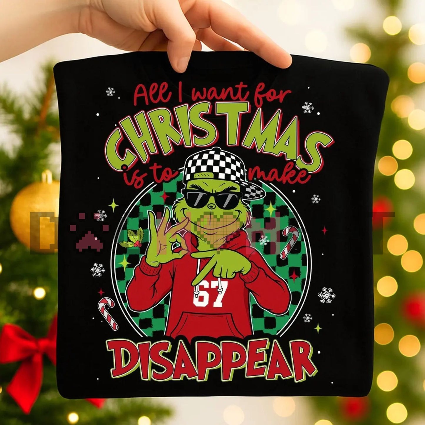 All I Want For Christmas Is To Make 67 Disappear' Meme Crewneck – Trendy Xmas Checkered Hat Mean Guy Design, Funny Boy Christmas Jumper