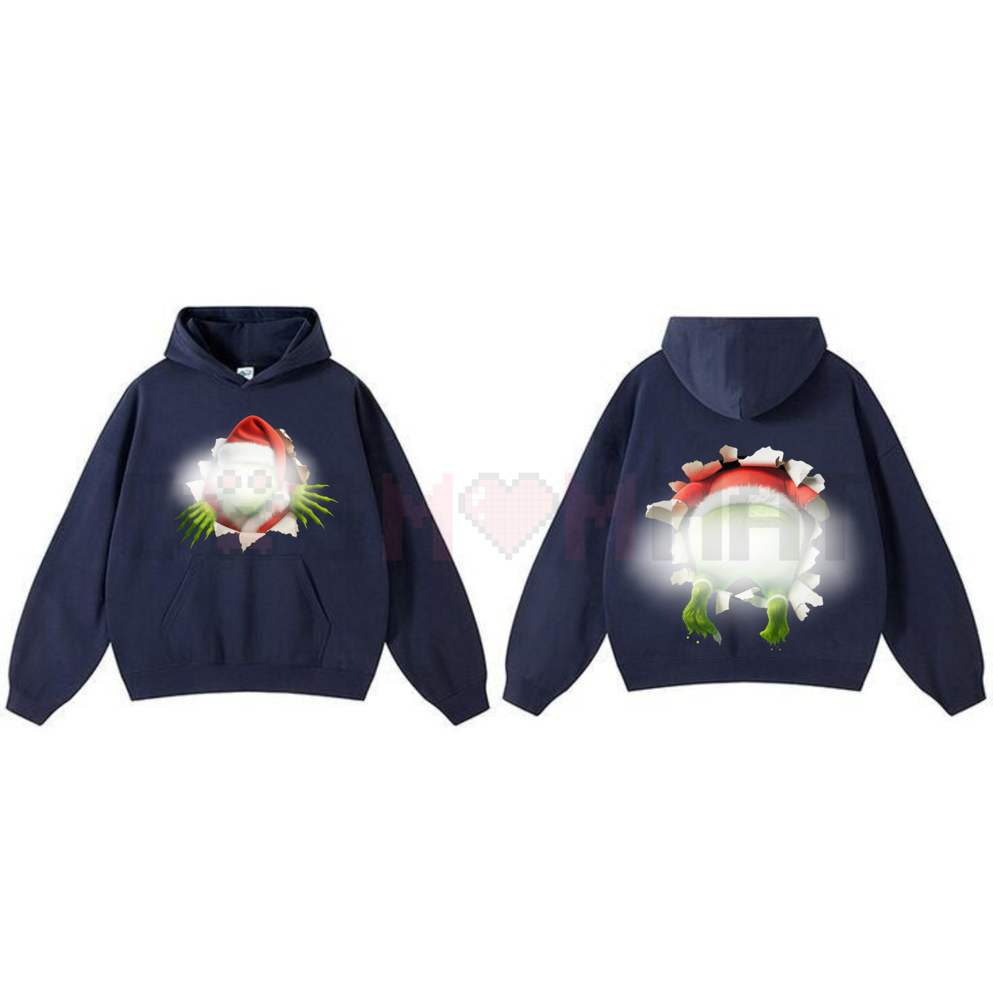 Christmas Movie Character Green Guy Through Hole 2 Sided Graphic Printed T-Shirt Hoodie