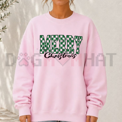 Merry Christmas Checkered Holiday Graphic Sweatshirt