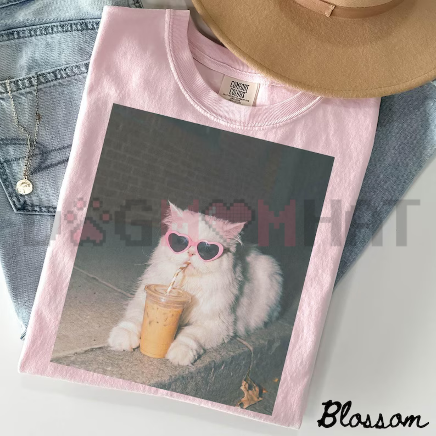 Persian Cat Iced Coffee Graphic Tee - Cute Vintage Cotton Cat Mama Unisex T-Shirt Funny Mother's Day Gift