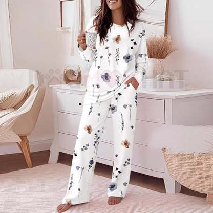 ChicMe Women's Floral Print Round Neck Long Sleeve Top and Casual Floral Pants Sets With Pockets