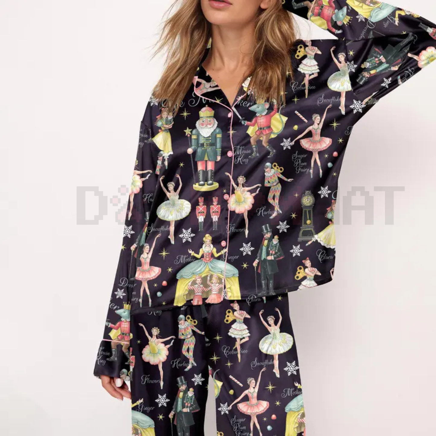 Women's Nutcracker Ballet Print Satin Pajama Set