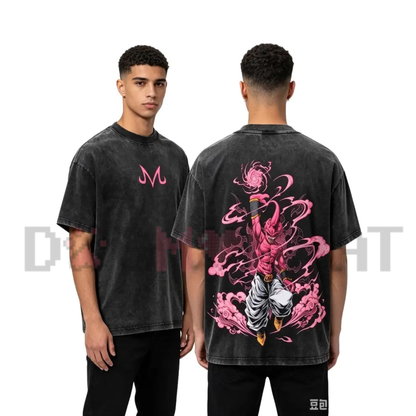 Kid Buu Pink Energy Vintage Washed Graphic Tee - Dragon Ball Z Heavy Cotton Oversized Anime Streetwear Shirt