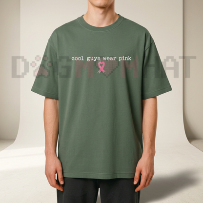 Cool Guys Wear Pink Breast Cancer Awareness Support Graphic T-Shirt