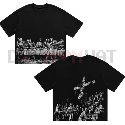Gothic Divine Renaissance Heavyweight Wash Tee - Oversized Religious Art Streetwear Unisex Cotton Shirt