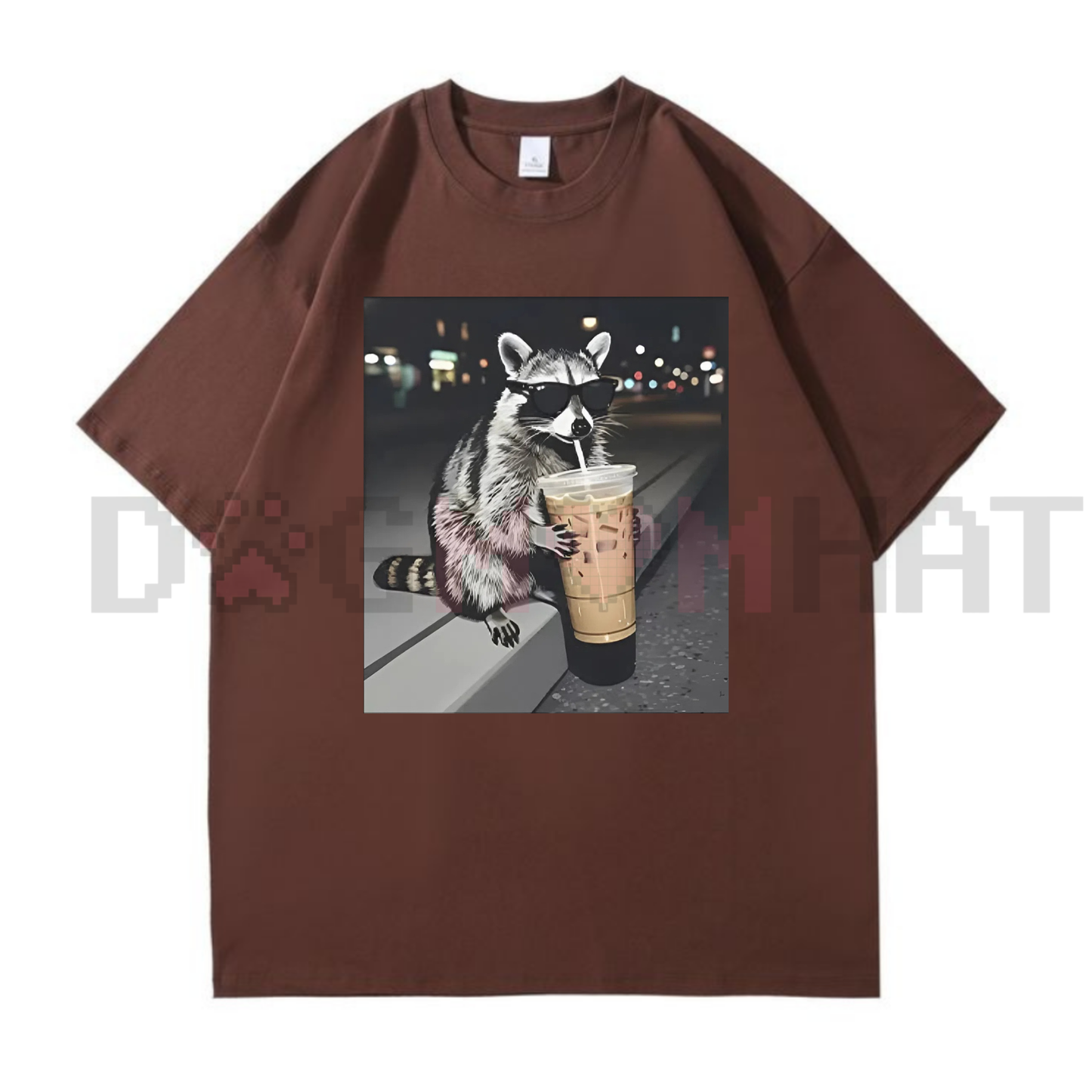 Funny Raccoon Drinking Iced Coffee Tee